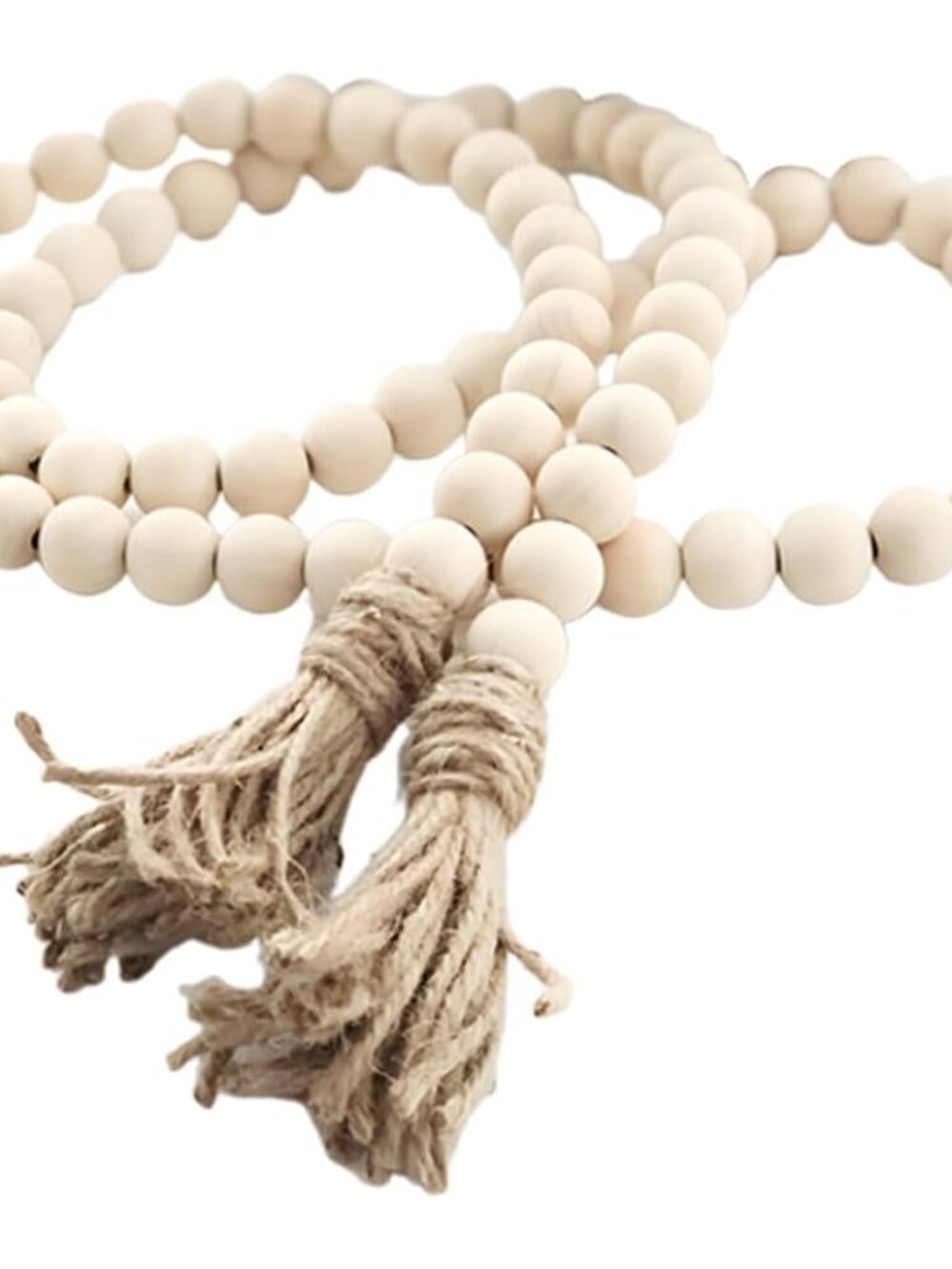 58in Farmhouse Beads Wood Bead Garland with Tassels Natural Wood, 58in/1Pcs